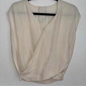 Heather 100% Silk Cream Wrap Blouse Sleeveless Size Medium